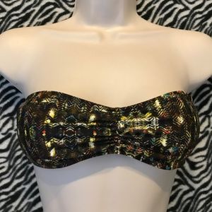 Brown Tribal Padded Strap Bandeau Bikini Swim Top